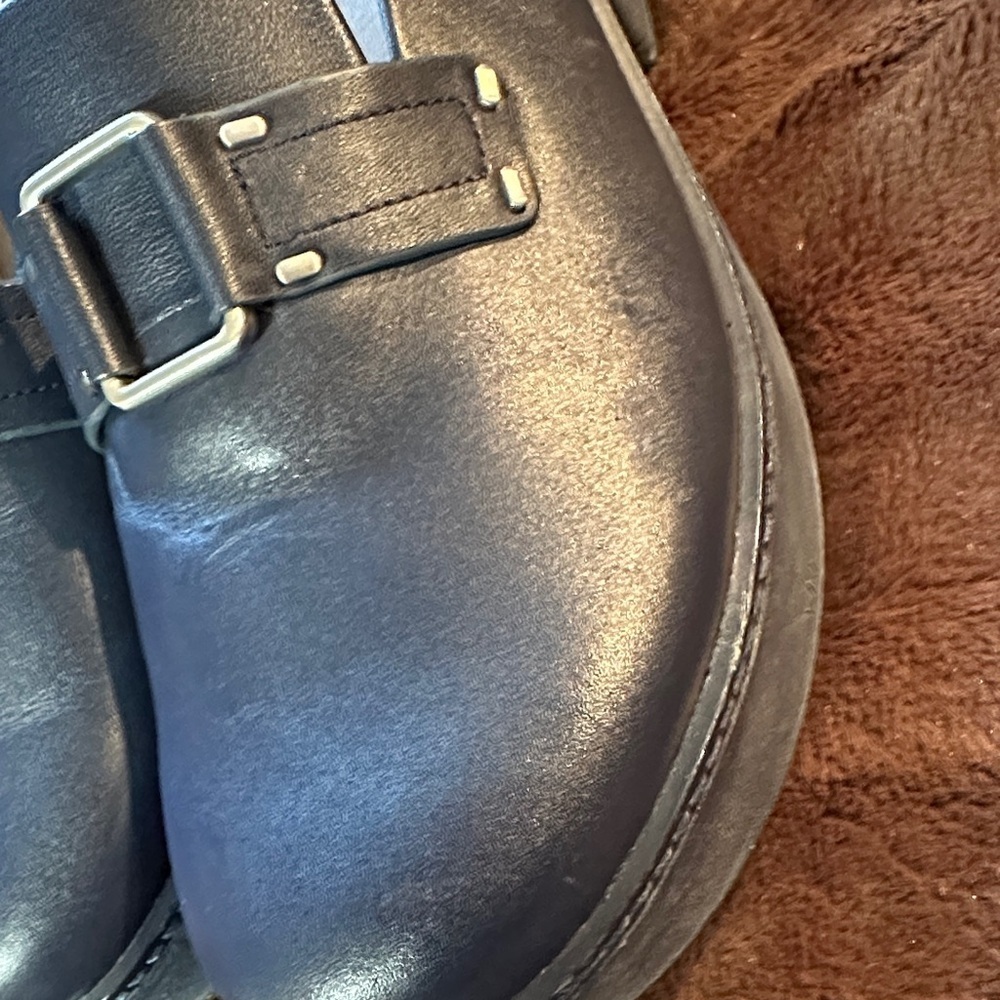 Fitflop Pilar Leather Platform Navy Mules with Buckle - Picture 7 of 12